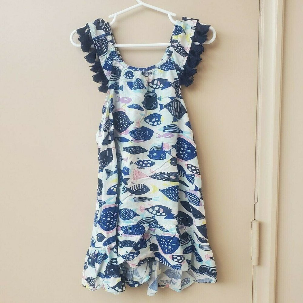 4T Blue and Pastel Tropical Fish Dress